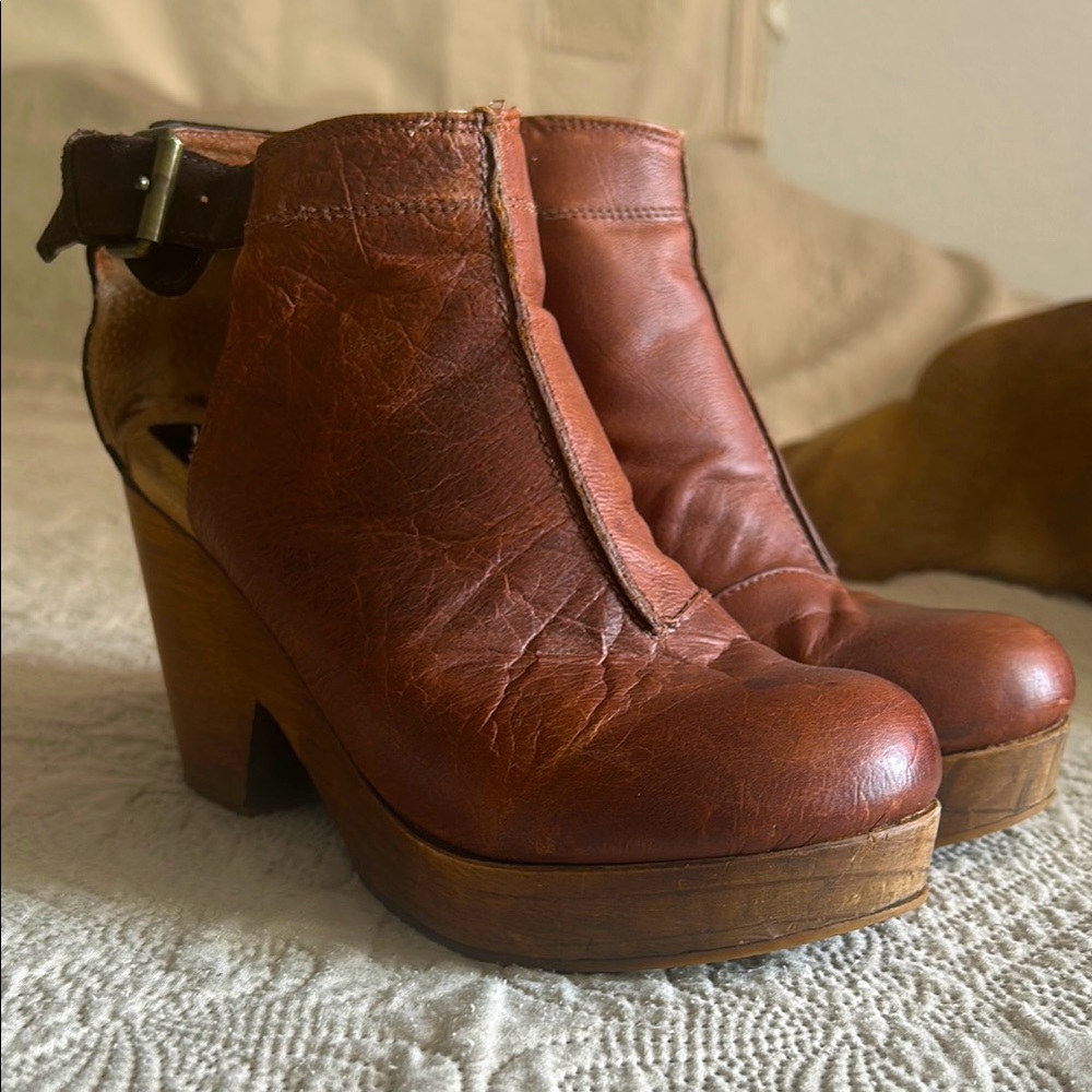 Free People Brown Heeled Boots with Chunky Heel